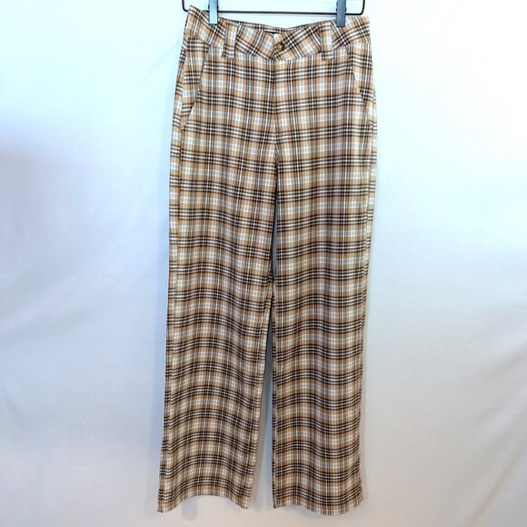 Hollister	| High Rise Baggy Fit Brown Tan Plaid Trouser Pants | Size 26 - Picture 4 of 11
